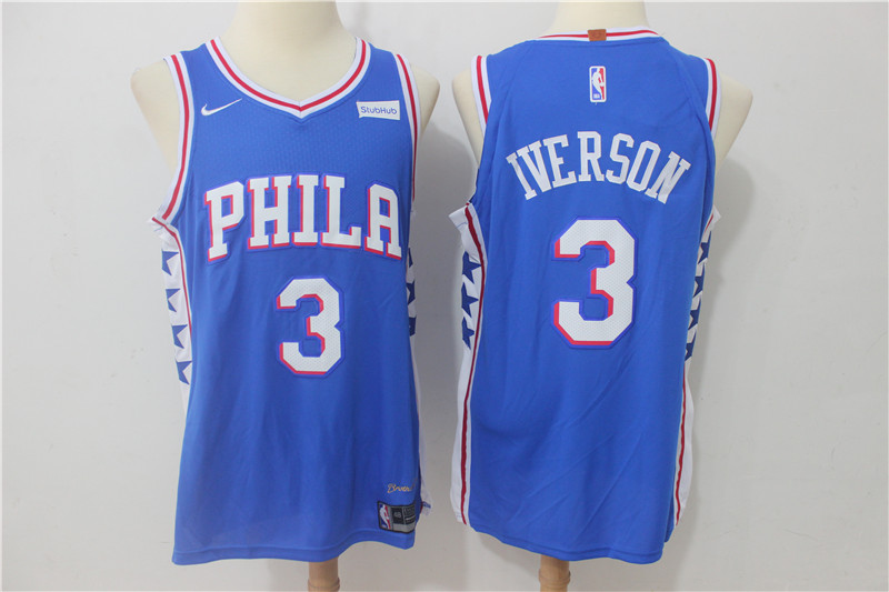 Men Philadelphia 76ers 3 Iverson Blue Game Nike NBA Jerseys